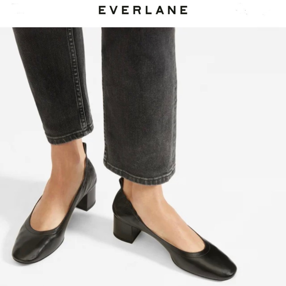 Black EVERLANE DAY HEEL SHOES 7 1/2 Italian Made Leather | Excellent Condition
